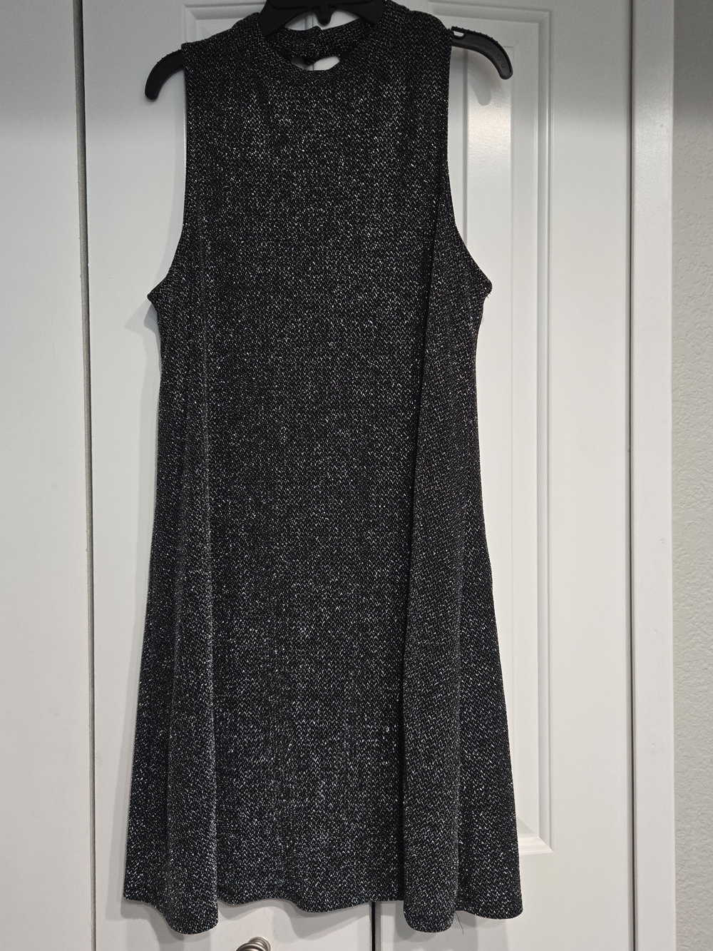 love, Fire Black Silver Sparkle Sleeveless Mini Swing Dress